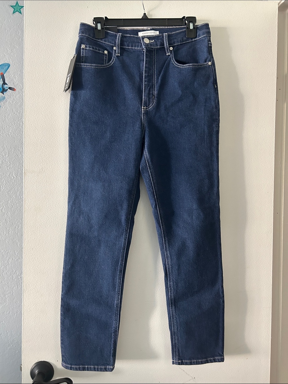Nobody Denim Frankie Jean Slim Straight Jeans in Dark Blue